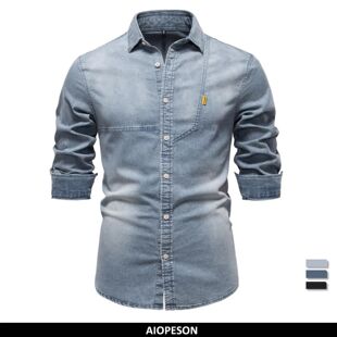 Denim Sleev Men Long Fit Slim Cotton Quality 2025 AIOPESON