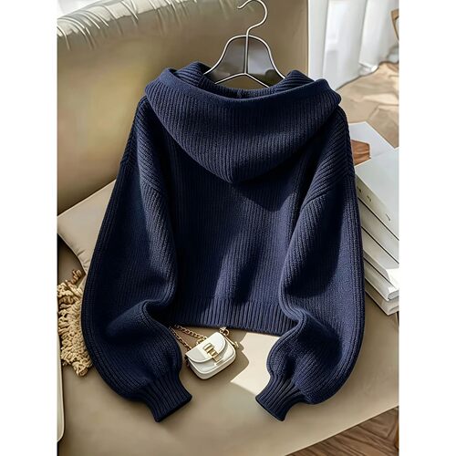 Women Zip?Up Hooded Knit Sweater 2026 New Fall Winter Loose