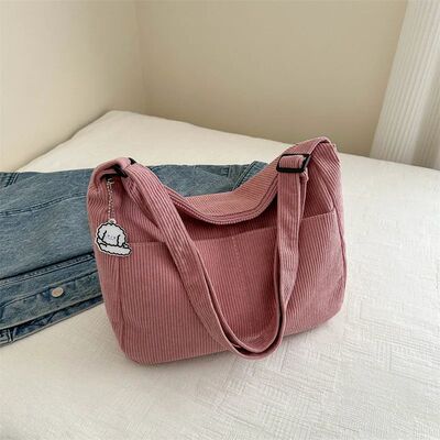Women’s Corduroy Shoulder Bag, Casual Striped Large Capacit