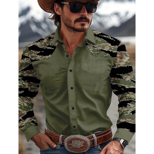 Western Shirt Denim Men Sleeve Camouflage Long Weste