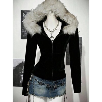 Ladies' Gothic Zipper Hooded Sweatshirt Slim Fit Jacket Y2K
