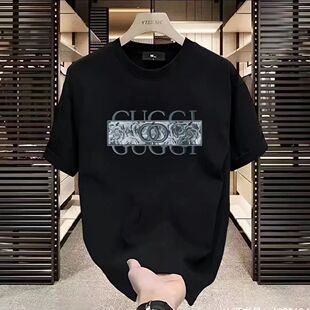 Neck Slee Print shirt Summer Men Short 100% Round Cotton