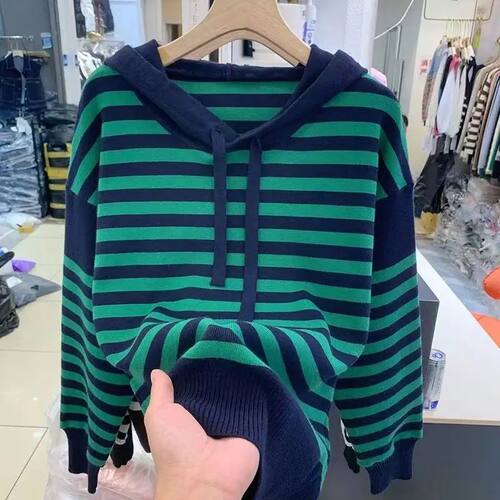 Striped Sweater for Women in Spring Hooded Sweater for Sweat