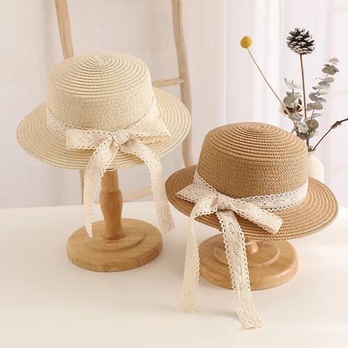 New Child Summer Sun Hat Bucket Cap Simple Beige Lace Bowkno