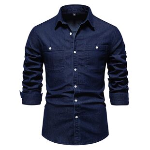 Shirt Soci Autumn Casual Elastic Cotton Denim Men New 2023