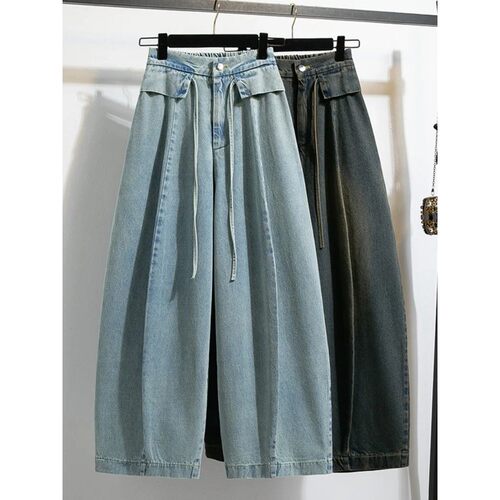 Pure Cotton Loose Denim Curved Blade Balloon Pants 2026 Autu