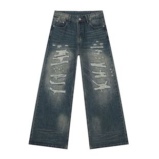 Jeans Vintage Loose Pants Distressed Men Hole Denim Washed