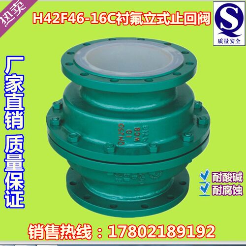 H42F46-16C衬氟立式止回阀 耐腐蚀止回阀 升降式止回阀DN15-DN300