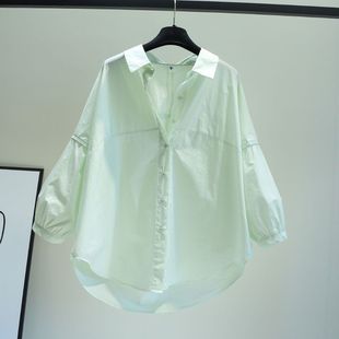 慵懒宽松镂空百搭衬衣女2023夏季 新款 韩版 法式 文艺范七分袖 衬衫