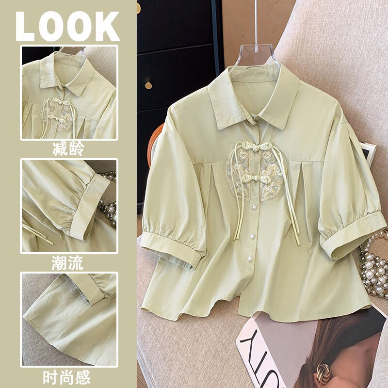 新中式纯棉盘扣刺绣POLO领衬衣