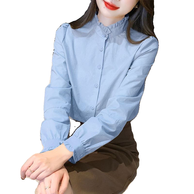 法式木耳边立领长袖衬衫女秋装2023年新款上衣设计感小众女士衬衣