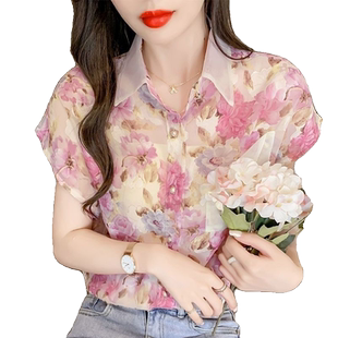洋气碎花雪纺衬衫女夏装2024年新款设计感小众超仙小衫无袖上衣女
