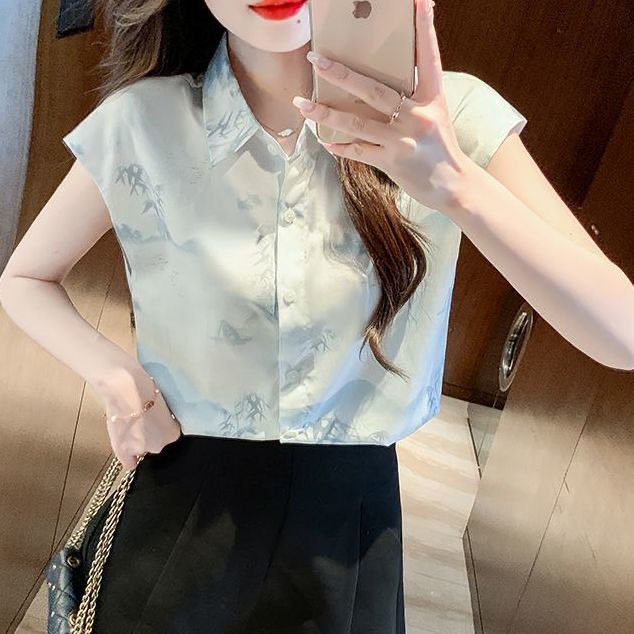 印花新中式无袖设计感上衣