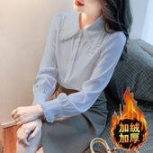 常规 雪纺衬衫 女娃娃领2024新款 加绒 时尚 保暖衬衣气质减龄上衣女