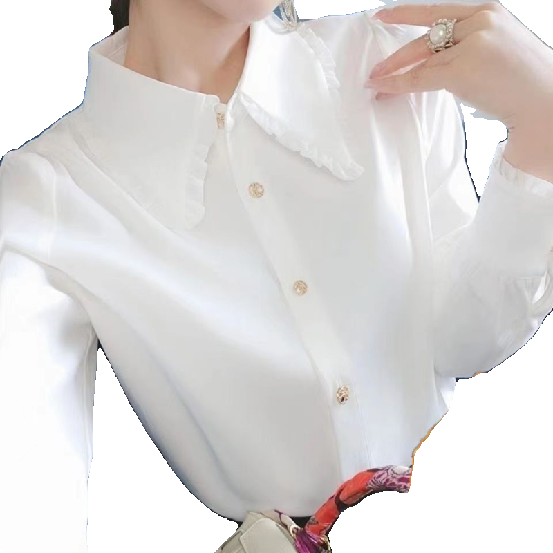 加绒/不加绒~减龄雪纺衬衫女娃娃领秋冬长袖保暖衬衣洋气上衣女