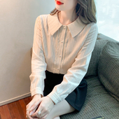 开衫 冠幂2023秋新款 百搭气质娃娃领洋气简约衬衫 雪纺衫 上衣女 长袖