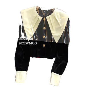 冠幂丝绒衬衫女设计感小众法式高级感大翻领时尚洋气短款长袖上衣