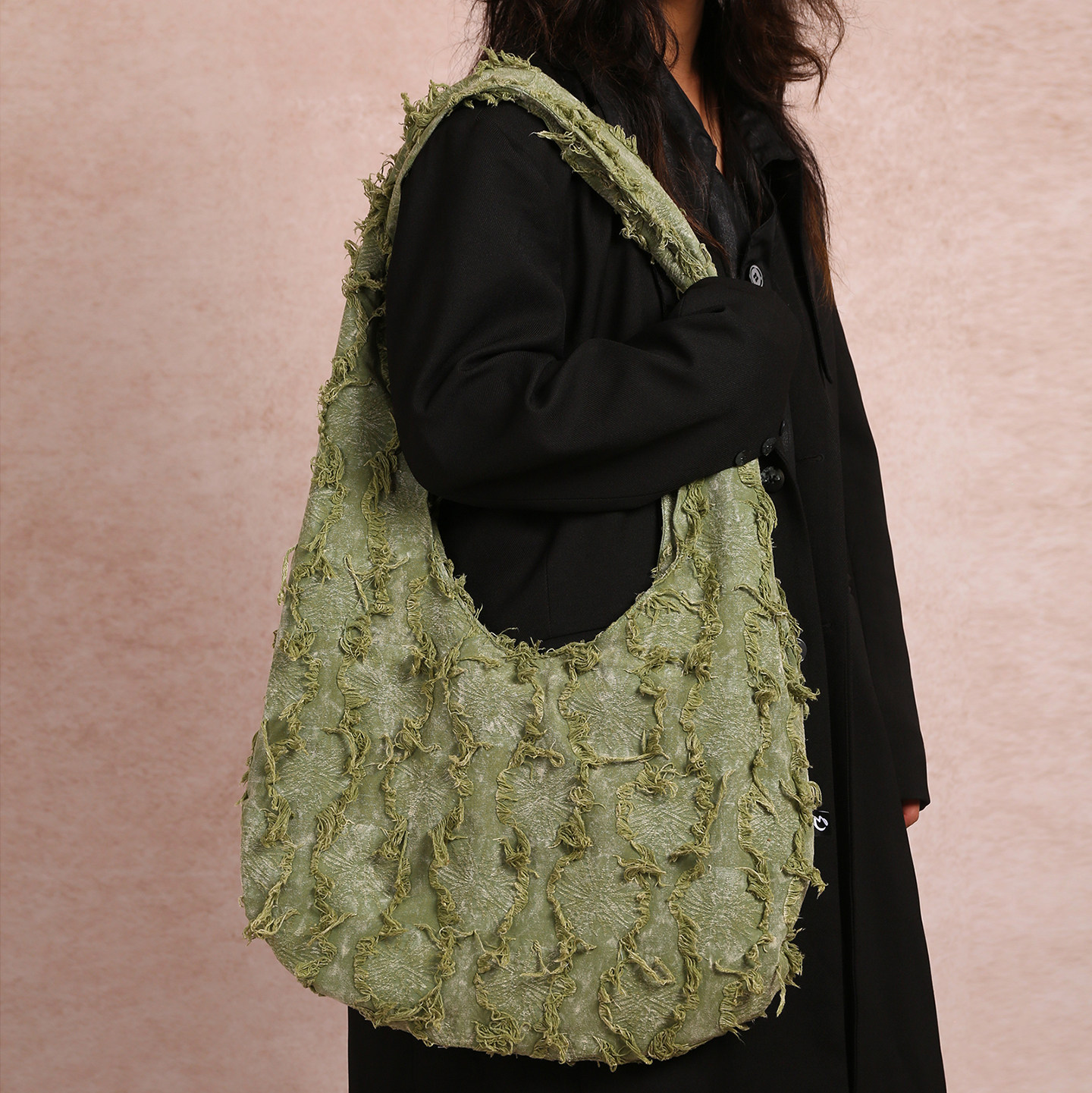 咩奇【青野流苏】雾绿色棉麻流苏包小众做旧大容量单肩斜挎包,箱包皮具/热销女包/男包,时尚帆布包,淘宝优惠券,粉丝福利购,淘宝优惠卷