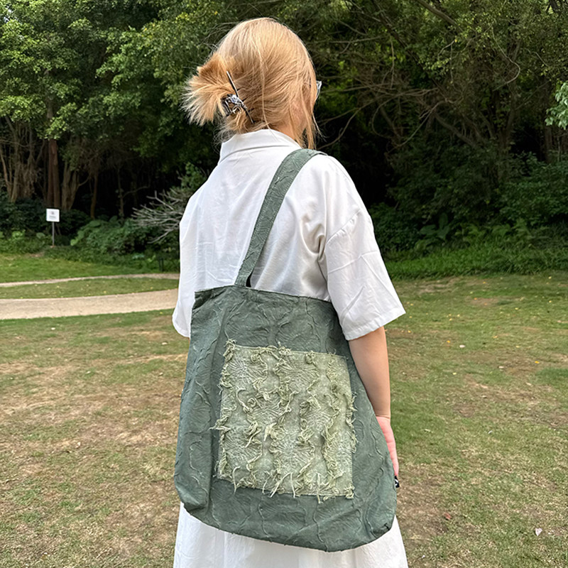 咩奇【艾草绿】单肩包绿色系原创棉麻复古流苏通勤风手工帆布包,箱包皮具/热销女包/男包,时尚帆布包,淘宝优惠券,粉丝福利购,淘宝优惠卷