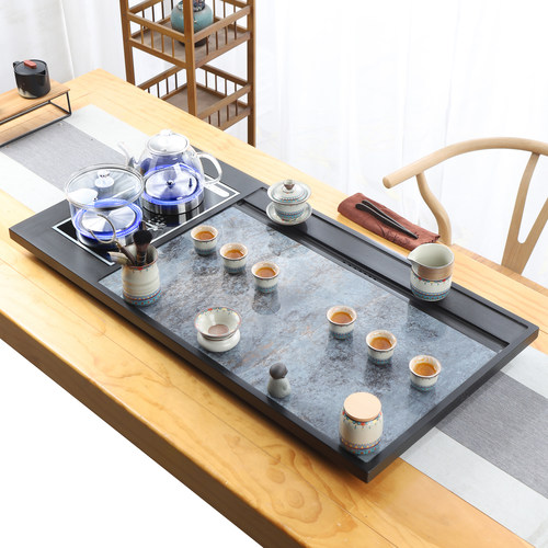 天然整块乌金石茶盘全自动一体茶具家用功夫岩板电热炉简约大茶台
