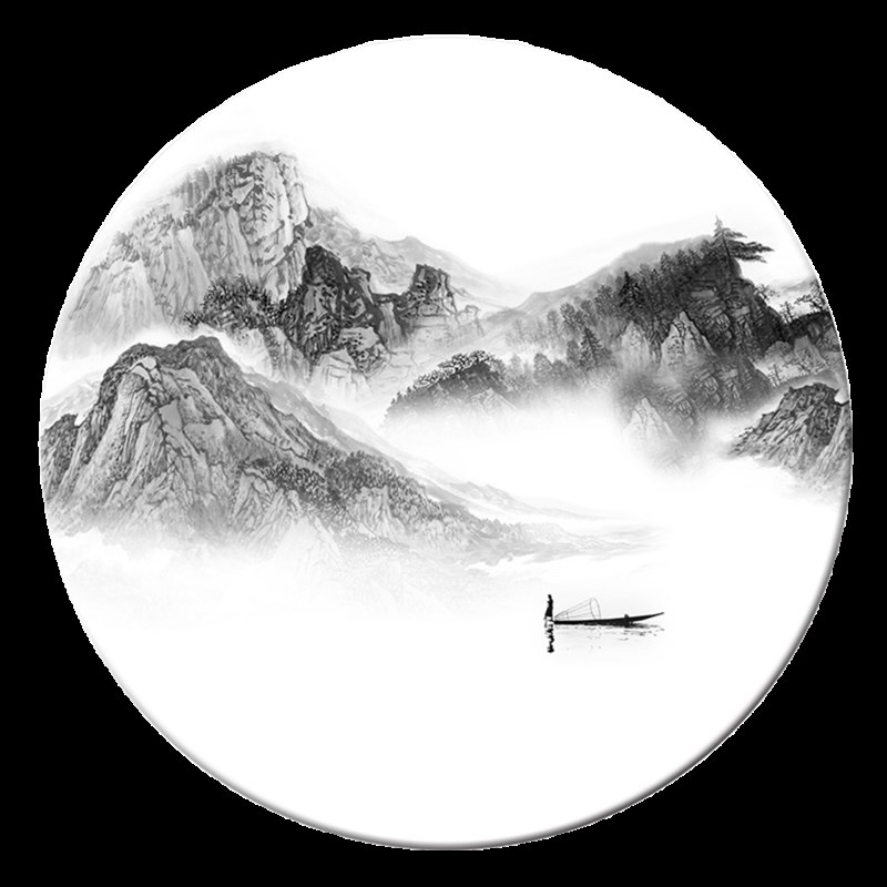 中式山水屏风隔断玄关背景墙双面大理石画定制圆形装饰画加工定做