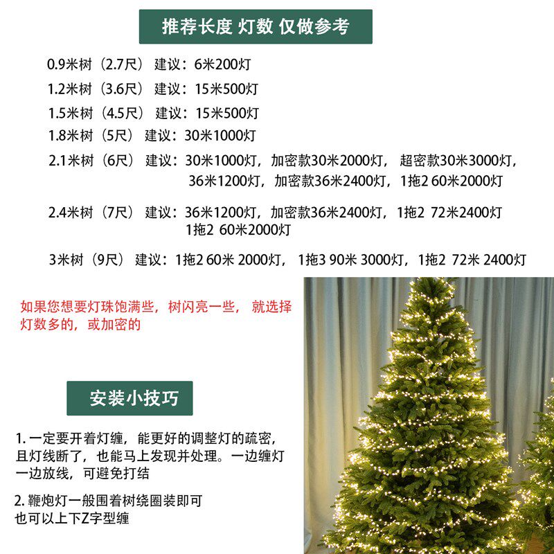 遥控韩国圣诞树灯串鞭炮灯圣诞节装饰隐藏绿线铜线灯加密3000头