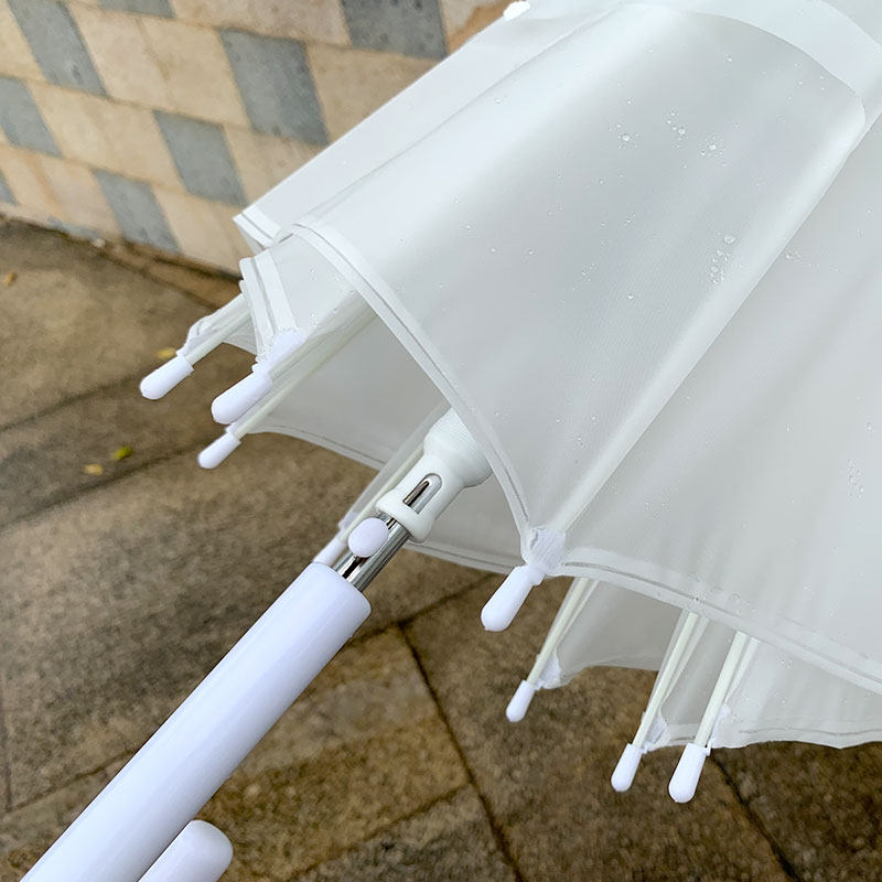19新款包邮日系塑料雨伞纯素全白色小清新文艺女学生摄影直长柄伞