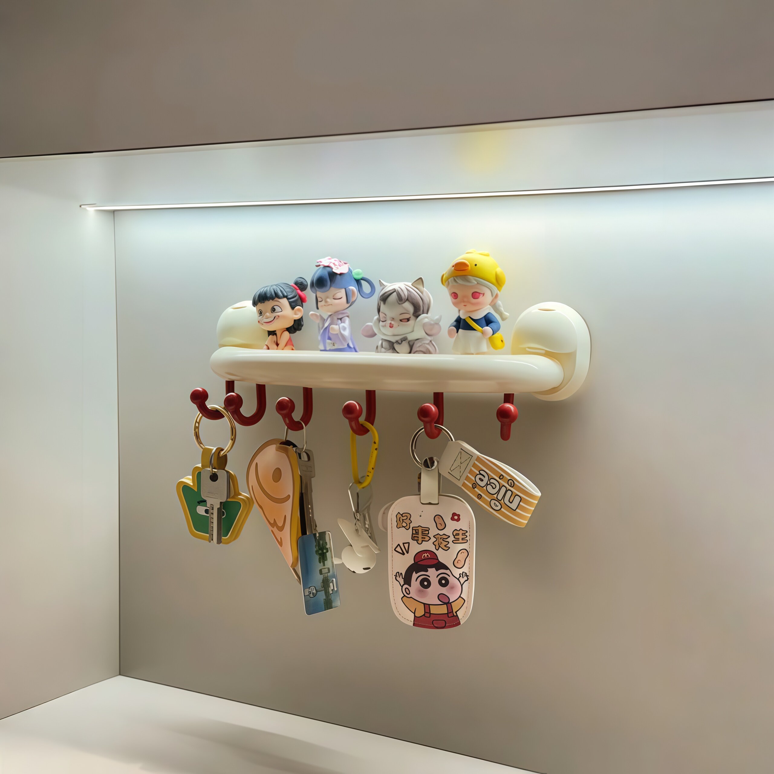 多巴胺圆鼓鼓排钩玄关钥匙置物架免打孔上墙模型玩偶盲盒展示架