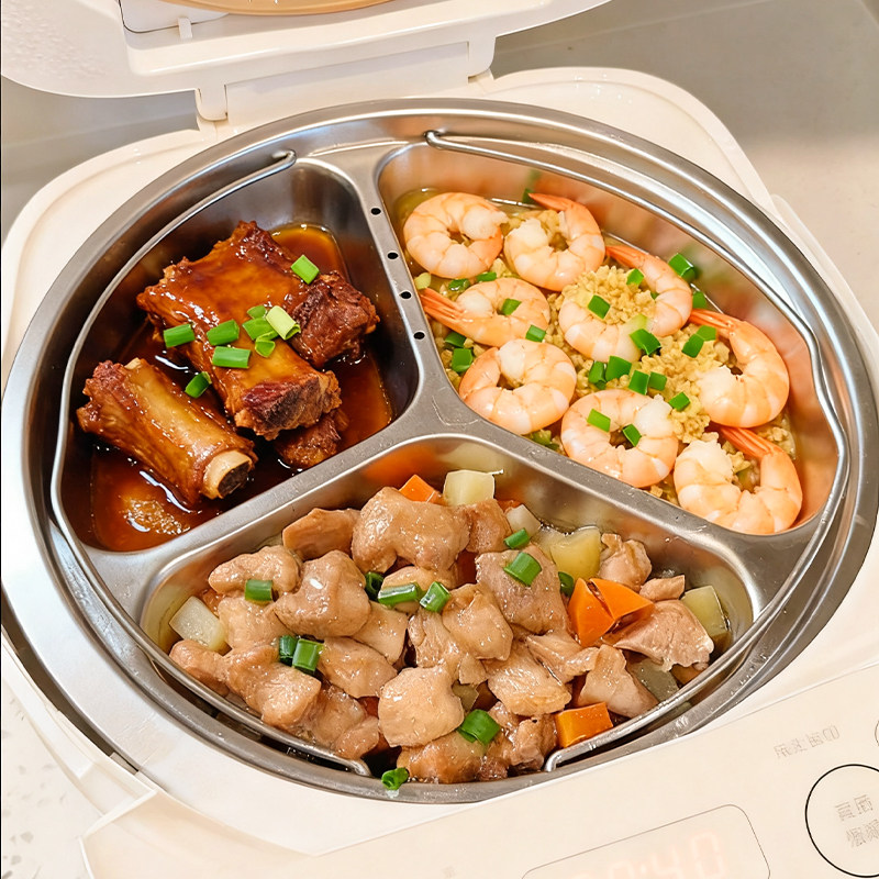 不锈钢电饭锅内分格蒸盘食品级电饭锅蒸笼家用厨房手提三格蒸盘子