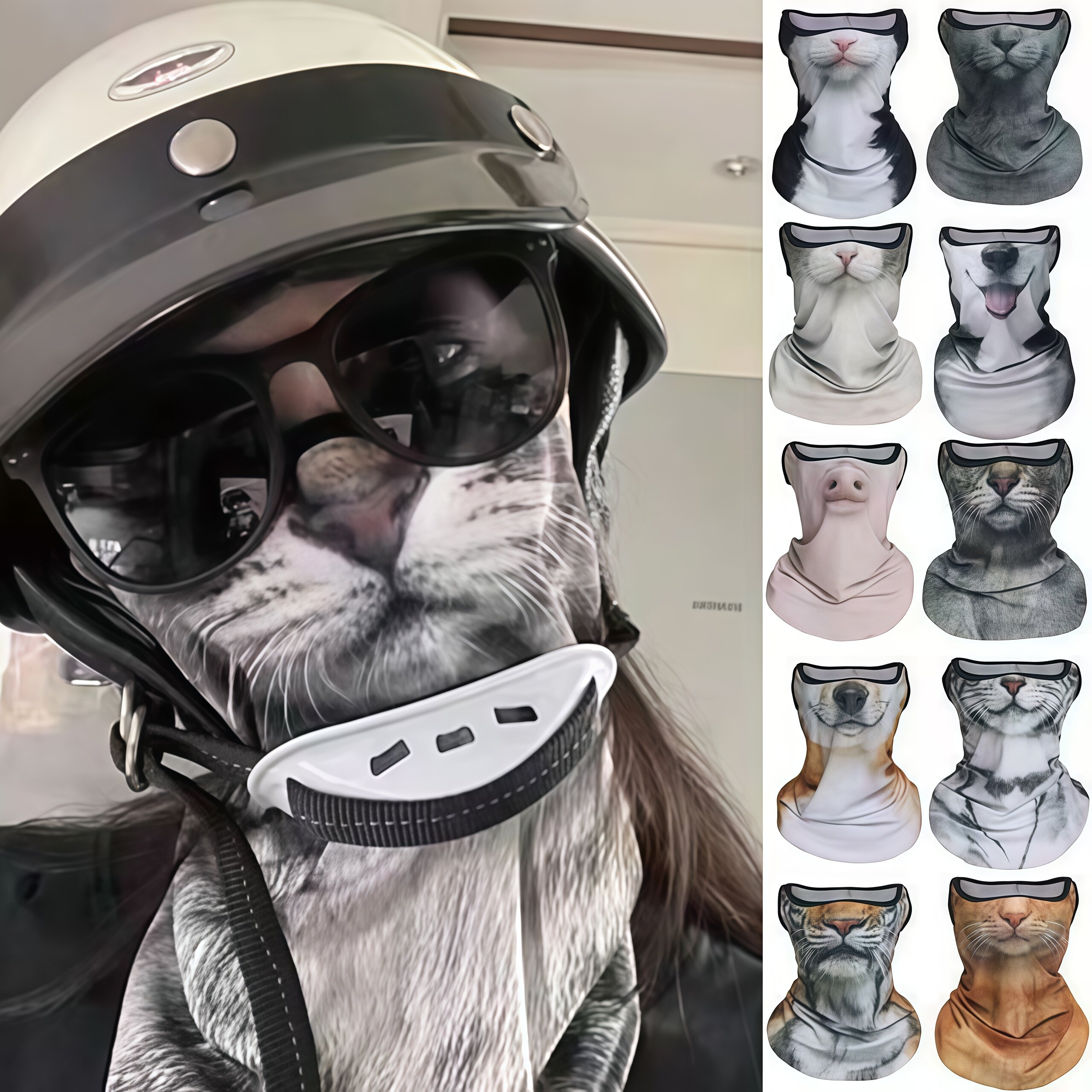搞笑骑行面罩猫猫防晒口罩猫咪面巾防风冰凉耳挂三角巾户外运动用