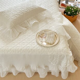 精选夏季仙女白色凉感冰丝乳胶凉席三件套少女心蕾丝床裙可机洗软