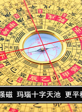 崇道堂8寸罗盘三合盘专业盘21层高精度风水罗盘强磁玛瑙天池铝箱