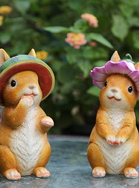 花园杂货 庭院小摆件 树脂小兔子摆件创意小动物花架桌面装饰摆件