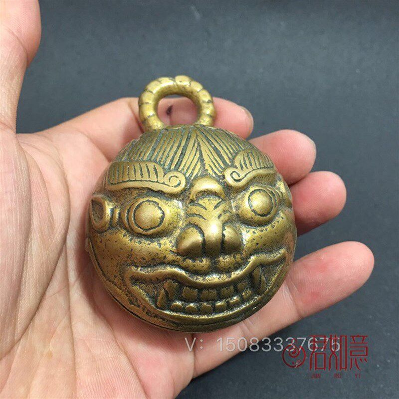 铜器纯铜兽面狮头铜铃铛 大号中号铜铃铛牛铃铛挂件风铃小铃铛