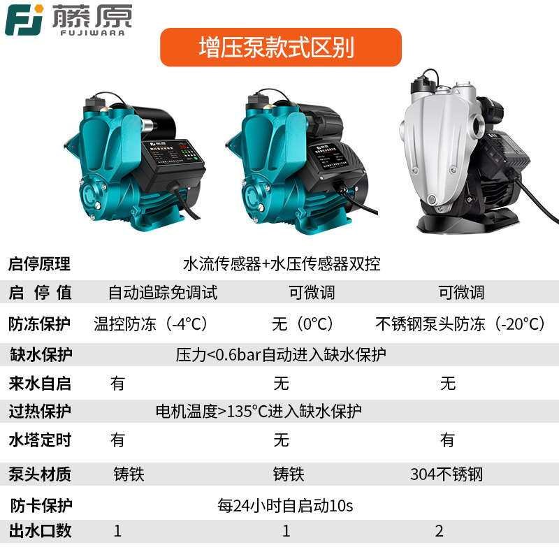 藤原增压泵全自动全屋管道热水器家用水压增压器井水自吸泵加压泵