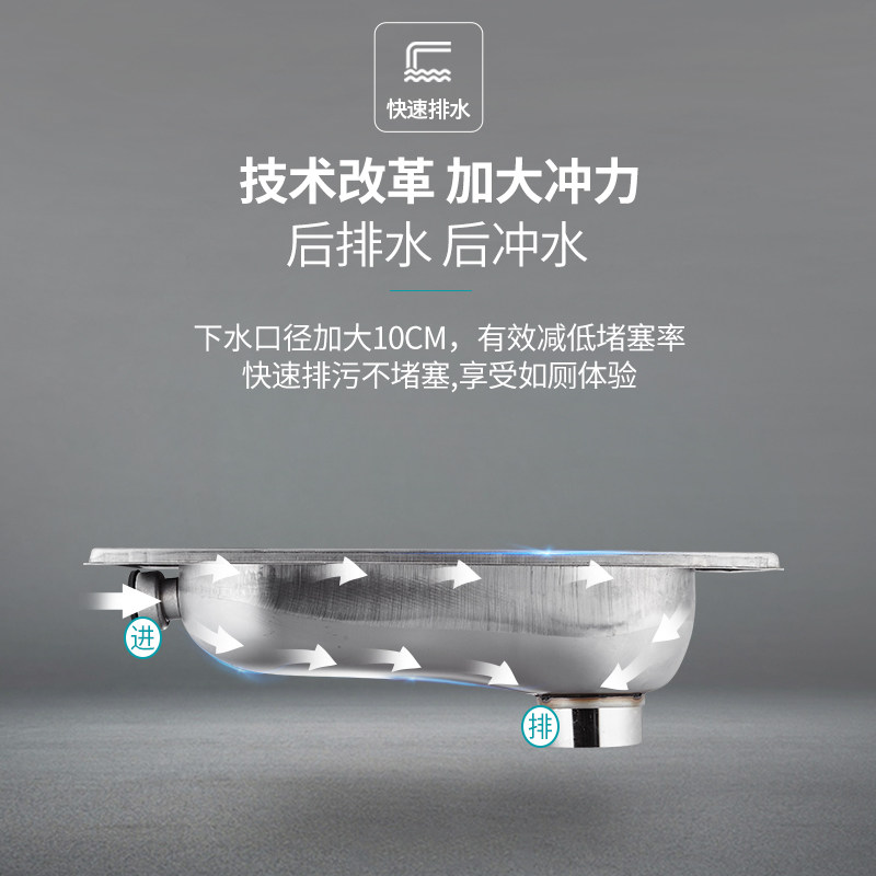 创莎304不锈钢蹲便器水箱套装蹲坑式大便器公共厕所蹲便池防臭板
