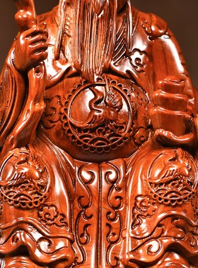 花梨实木土地公土地婆木雕福德正神家居供奉土地爷摆件镇宅助运