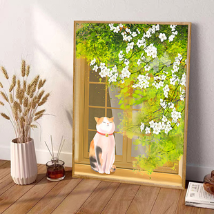 精选猫肥家润钻石画满钻客厅小件玄关点贴砖十字绣2023新款餐厅手