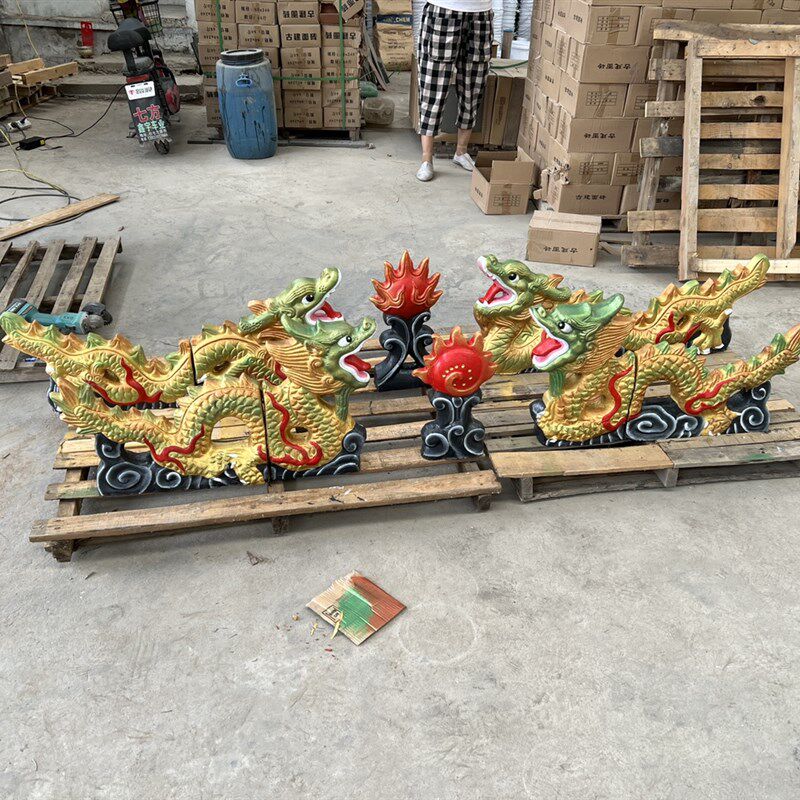 仿古古建配件陶瓷龙跑兽二龙戏珠青瓦龙琉璃瓦龙双龙戏珠屋顶脊瓦