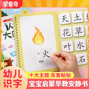 蒙童奇幼儿识字早教安静书宝宝启蒙粘贴书儿童卡片益智玩具认字卡