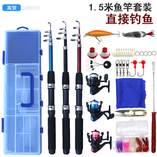 迷你儿童鱼竿伸缩路亚竿纺车轮套装直柄鱼竿垂钓便携小海竿