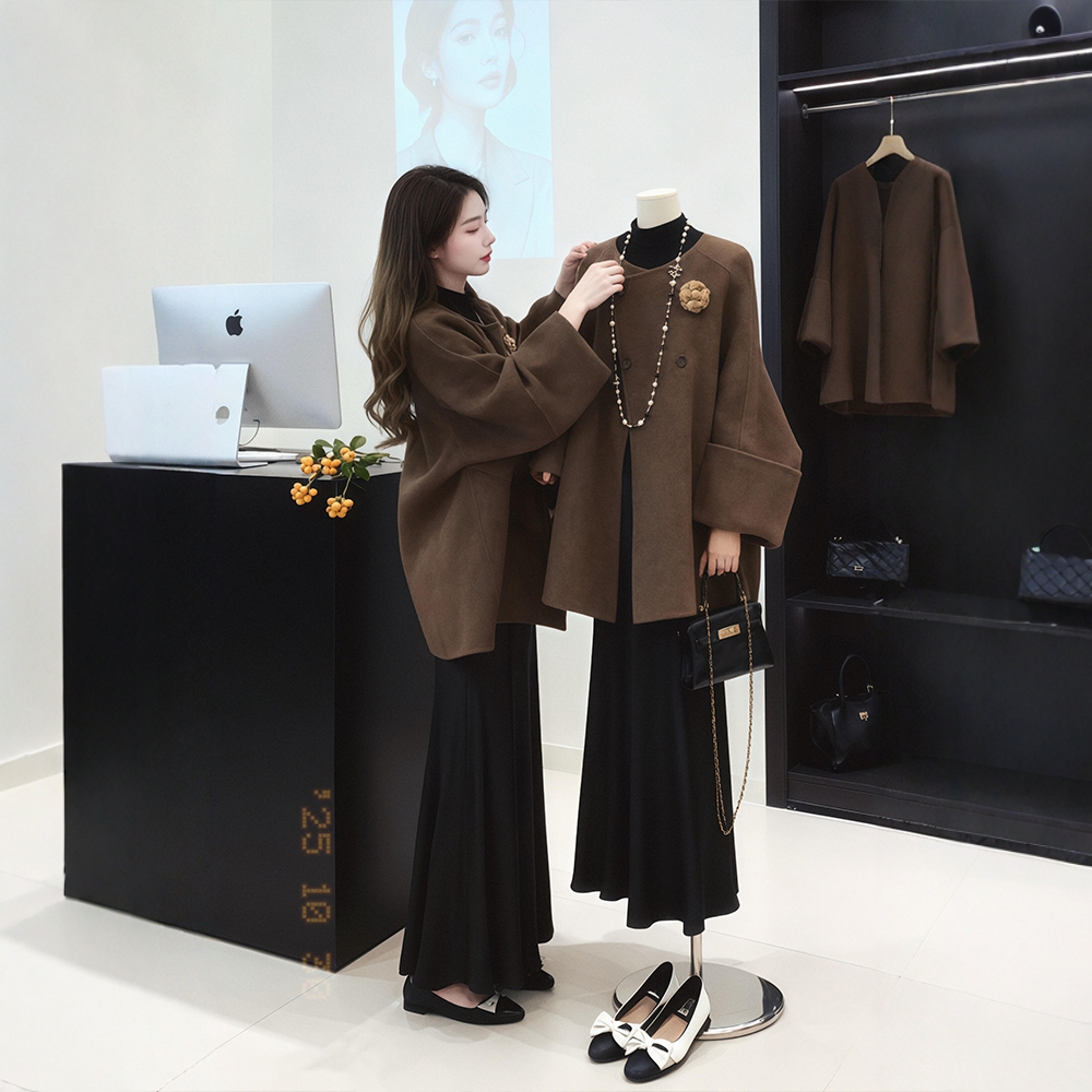 冬装搭配一整套大码胖mm高级感小香风毛呢外套半身裙巨好看套装女