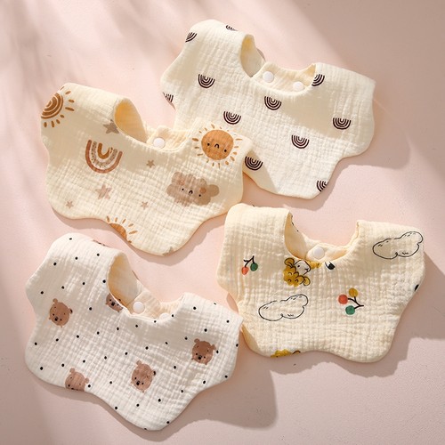 皱布婴儿围嘴纯棉口水巾新生儿男女宝宝围脖防吐奶围兜可调节
