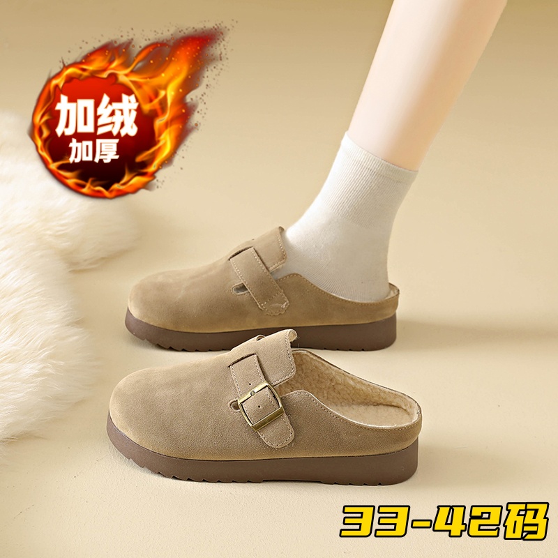 秋冬季33小码34加绒勃肯鞋女外穿一脚蹬包头半拖鞋1202n