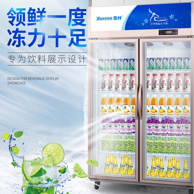 雪村双门商用立式风冷无霜冷藏展示柜超市酒水饮料柜三门保鲜冰柜