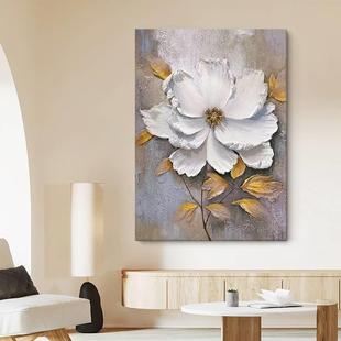 奶油风幸福花开纯手绘油画客厅唯美装 饰画写实玄关白色花卉挂画