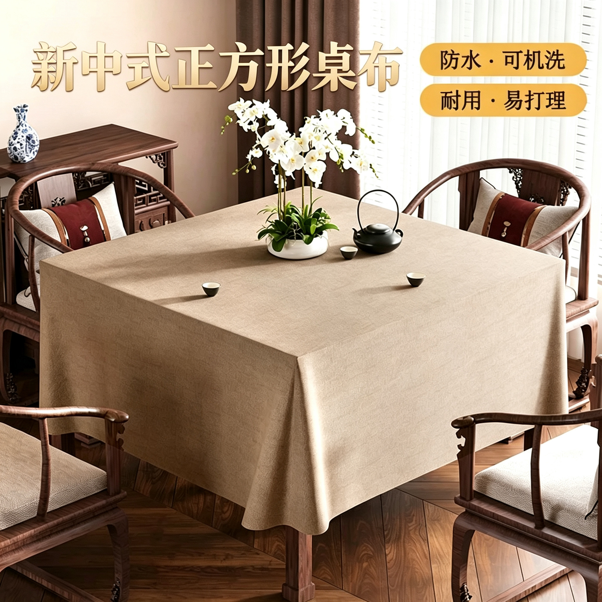 中式棉麻桌布正方形禅意茶桌台布图片