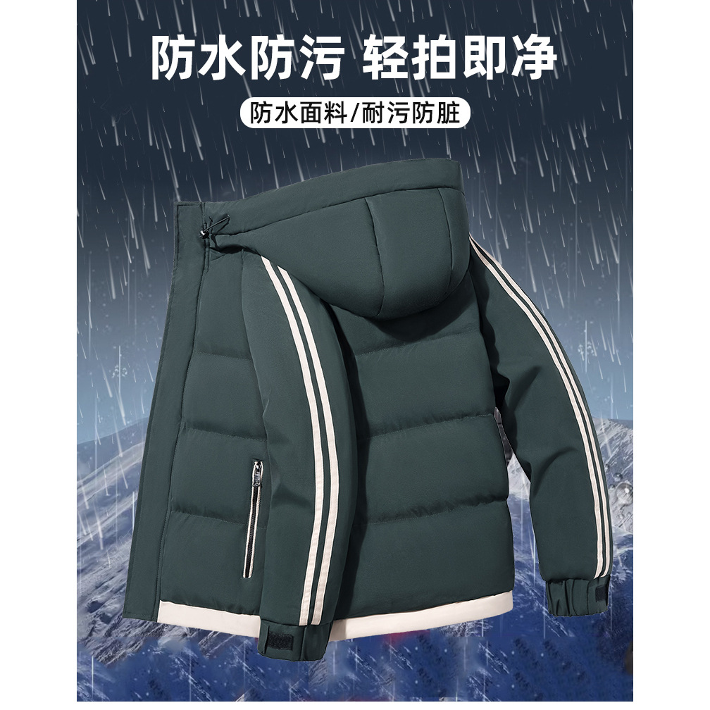 2025跨境大码秋冬假两件连帽加厚加绒棉袄男外套感面包服