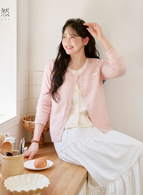 时然大码女装微胖MM2025年秋新款洋气甜美百搭遮肉假两件针织开衫