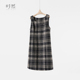 法式 时然大码 微胖MM24冬新款 简约设计感百搭温柔格子背心连衣裙